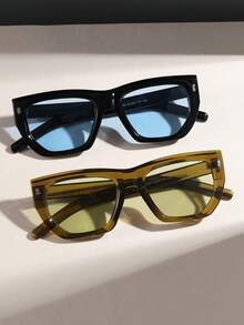 2副男女通用方形纯色时尚眼镜，情侣眼镜配饰，适合日常和节日佩戴 - 彩色 - 查看 8