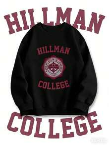 Hillman College Graphic Sweatshirt With College Emblem Printwinter Clothes For Women - Black - View 1