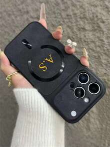 Customized Gold Letter Personalized Name Magnetic Denim Texture Phone Case For IPhone 17 Pro Max 17 16 15 14 13 12 11 Pro Max 14 15 16 Plus, Anti-Drop Protective Cover - Black - View 14