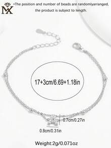 SYMFNY 1pc Luxury 925 Sterling Silver Micro-Inlaid Zirconia Letter A Double Layer Bracelet, Suitable For Daily Wear And Commuting - Silver - View 5