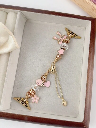 1 chiếc vòng đeo tay bện thủ công trang trí nơ, kẹo, trái tim, ngôi sao, kẹo mút đáng yêu, tương thích với các dòng Ultra 1/2/3/SE/11/10/9/8/7/5/4/3/2/1, kích thước 38mm/40mm/41mm/42mm/44mm/45mm/46mm/49mm, thiết kế thời trang, quà tặng vòng đeo tay, vòng đeo tay hạt màu hồng có thể điều chỉnh cho nữ.