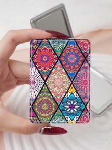 1pc Bohemian Floral Compact Makeup Mirror, Foldable, Lightweight, Ultra-Thin, Durable PU Leather, Suitable For Various Occasions, Travel, Gatherings, Work, School, Suitable For All Ages