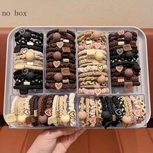 25pcs Boho Chic Women's Hair Tie Set - Cute & Sweet Bracelet Style, Gentle On All Hair Types, Elastic Bands With Heart Charms & Beads, Perfect For Ponytails & Sports, Bohemian Style, Hair Ties Ponytail Holders Hair Elastics Hair Rubber Bands Scrunchies Hair Rope, Hair Bobbles Hairbands - 25個隨機混色混款髮圈 - 查看 11