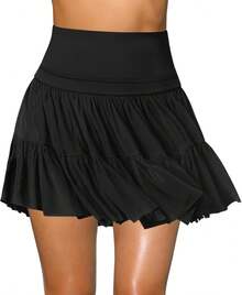 Women's Mini Skirt Skort Flowy Pleated High Waisted Ruffle Tennis Skirts For Women Athletic Skater Golf With Shorts Pockets - Black - View 12