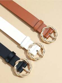 2个金色旋转圆形腰带扣不对称针扣PU皮革腰带宽腰带圆形扣 - 彩色 - 查看 2