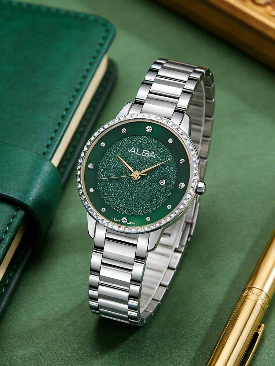 Đồng hồ Seiko nữ, máy quartz, đính đá, kiểu dáng đơn giản, thích hợp cho mùa hè, mặt kính pha lê, chống nước 50 mét, thời trang. - màu xanh lá - Xem 1