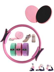 8pcs Pilates Yoga Set: Pilates Ring, Yoga Ball, Sliding Discs, Resistance Bands, Yoga Socks, Squat Assist Belt. Portable And Convenient For Home Workout. - Multicolor - View 9