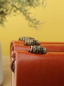 1本复古系列皮革压纹笔记本，学生旅行礼物日记本，办公便携式便签本，创意皮革日记本 - 棕色 - 查看 2