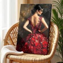 1pc Mexico Wall Art, Winter Wall Art, Christmas Decorations Framed Wall Art, Wrapped Canvas Poster Vintage Prints, Woman In Red Dress, Floral Pattern, Abstract Painting - Abstract, Abstract, Contemporary, Modern Style, Perfect Gift Decor, Wall Art for Living Room Bedroom Office, Hanging Hardware Included - Wrapped Framed Canvas, Vertical - Lienzo enmarcado - Ver 6
