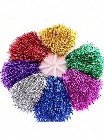 2/6pcs Cheerleader Pom Poms With Ribbons, Dance Performance Props, Square Dance Game Props, Suitable For Football, Basketball, American Football And Sports Performances, Team Sports, Dancing And Cheerleading Performances