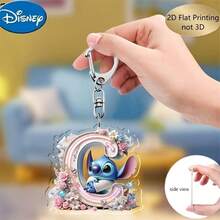 2D Printed 1pc Disney Stitch Acrylic Keychain, 26pcs English Alphabet, Featuring Stitch & Angel Cartoon Design, Cute Kawaii Bag Charm, Car Key Chain, Letter Spelling Pendant, Perfect Birthday Gift, Ideal For Disney Stitch Fans, Valentine's Day Gift, Ramadan Gift - Multicolor - View 1