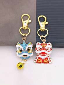 2pcs/Set Chinese Style Spring Festival Lion Dance Bell Keychain Set | Zinc Alloy Pendants With Lobster Clasp, Festive Decoration For New Year - Multicolor - View 8