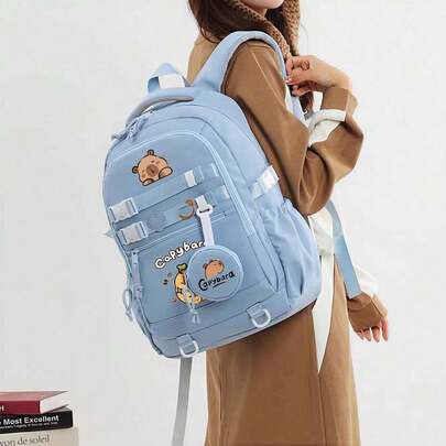 Capybara Cute Lightweight Anti-Tumbling Backpack School Backpack Teen Girls Backpack Laptop Backpack With Mini Capy Wallet,Backpack Travel Backpack Casual, Gift Cute Cartoon Backpack - Lightweight With Adjustable Straps For Boys And Girls,School Bag Primary School Student,Large-Capacity Multi-Layer Pencil Case,Back To School Supplies Essentials Office Supplies Valentine's Day Gifts