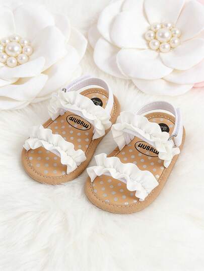 Infant Girls' Summer Sandals, Flower & Bow Decor, Soft Sole, Suitable For Wedding, Formal Wear, Newborn, Toddler, Crib, Dress And Other Occasions