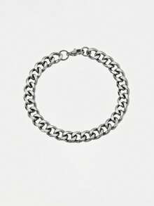 1pc Men's Cuban Chain Bracelet - Hip-Hop High Street Style Uncoated Metallic Texture, Suitable For Casual And Formal Occasions - Silver - View 2