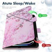 Dteck iPad Pro 11インチ M4 スマートケース 2024 ペンシルホルダー/ハンドストラップ付き オートスリープウェイク 調節可能なスタンド マグネット開閉 スリムPUレザー保護かわいいカバー スタイラス付き ピンクの花柄 - C - チェックする 2