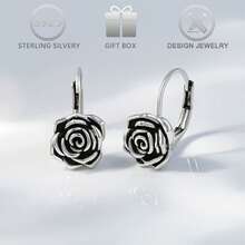 一对925纯银复古优雅玫瑰花造型耳坠，适合女性佩戴，可用于休闲、派对、节日、生日、情人节等场合。