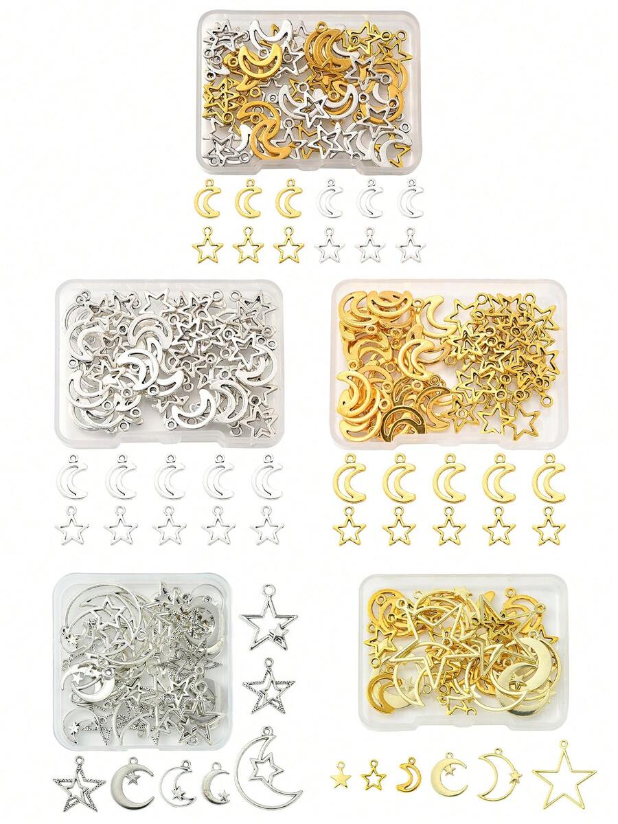 Bộ 50 mặt dây chuyền hợp kim hình trăng sao, nhiều màu sắc, bạc/vàng cổ điển. - 35 chiếc - Xem 1