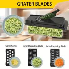 14合1黑色多功能蔬菜切碎器/水果榨汁机 - 防滑底座设计，易于使用和清洁，ABS材质容器，家用厨师通用食品准备工具 - 彩色 - 查看 6