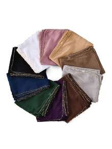 1 Stück Damen Einfarbiger Chiffon Hijab mit Kettenkante, leicht & atmungsaktiv, Kopftuch mit metallischer Kontrastfarbe-Kette, vielseitig & UV-schützend, geeignet für den täglichen Gebrauch - Verschiedenfarbig - Übersicht 6