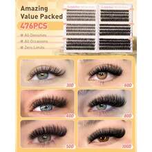 Eyelash Clusters 30D+40D+50D+60D+80D+100D Lash Clusters 476PCS Wispy Individual Lashes D-Curly Lash Extension 10-16MM DIY Cluster Eyelash Extensions For Everyday At Home-Lash Supplies-Pestanas-Lash Clusters-Lash Cluester-Lashes Cluters - 09 - Xem 2