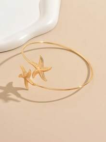 Exaggerated Geometric Hollow Starfish Open Cuff Bracelet For Women - Golden - View 3