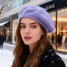 1 pieza Boina vintage elegante, gorra de artista de punto de lana de unicolor, suave y cómoda, ajuste elástico, estilo clásico, elemento de moda versátil para primavera/otoño, gorra plana de estilo francés de unicolor adecuada para uso casual y de fiesta - boina de color sólido - Ver 8