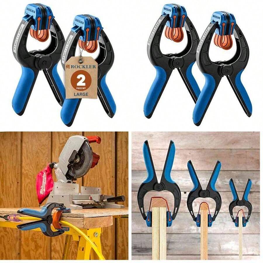 Rockler - Abrazaderas de resorte grandes (par) - Abrazaderas de cinta para carpintera fciles de apretar para stock ms delgado y molduras delicadas, abrazaderas grandes de operacin con una sola - 1 paquete grande - Ver 1