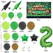 147件套我的世界像素风派对用品套装：乳胶+铝箔材质，绿色格子数字气球，角色横幅，游戏主题，适合儿童生日派对，营造沉浸式庆祝氛围 - 彩色 - 查看 15