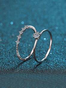 Gift Box Set Elegant Cubic Zirconia Ring Set, Women's Engagement, Party, Daily Jewelry, Copper Material, Non-Fading, Hypoallergenic, Suitable For Holiday Gifts - Silver - View 11