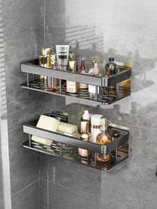 1pc Reinforced Thick Plastic Bathroom Shelf, Wall-Mounted Bathroom Storage Rack - Multicolor - View 5