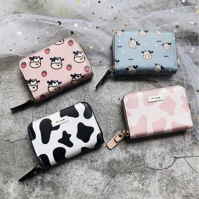 1pc New Cow Pattern Card Holder, Women's Delicate High-End Compact Large Capacity Multi-Card Slots Cute Card Case Wallet