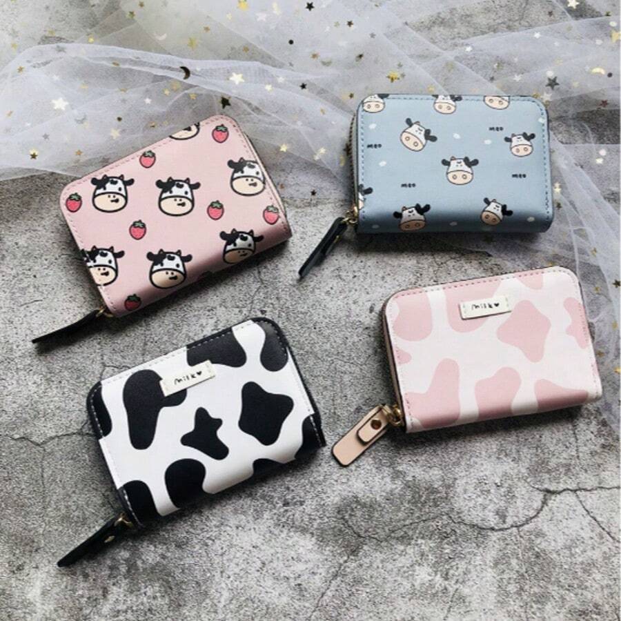1pc New Cow Pattern Card Holder, Women's Delicate High-End Compact Large Capacity Multi-Card Slots Cute Card Case Wallet - Multicolor - View 1