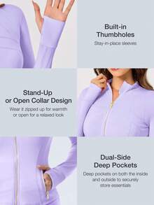 Women's Long Sleeve BBL Jacket With Pockets And Thumb Holes, Running Workout  Activewear Top - Tím nhạt Ether/Vàng - Xem 2