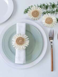 2-12pcs Handmade Artificial Daisy Napkin Rings, Woven Napkin Holders, Suitable For Dining Table, Wedding, Family Gathering (Sunflower) - Multicolor - View 13