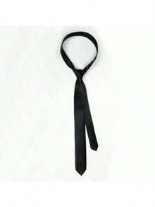 1pc Ladies' Polyester Narrow Necktie, Handmade, Suitable For Daily Shirt Decoration And As A Gift - Black - View 2