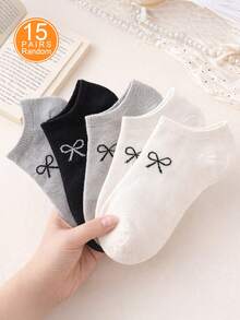 3/9/15 双女士随机蝴蝶结纯色时尚简约低帮隐形袜，柔软舒适透气，四季皆宜，可爱不易脱落，适合日常户外穿着