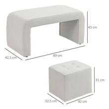 Set Of 3 Footstools, Pouf With 3 Stools, Padded Stools For Living Room And Bedroom, Elegant White - Light Grey - View 3