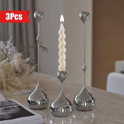 3pcs Elegant Candle Holders Set, Artistic Decor, Housewarming Home Decoration, Metal Candle Stand For Wedding, Dining, Party Or Anniversary