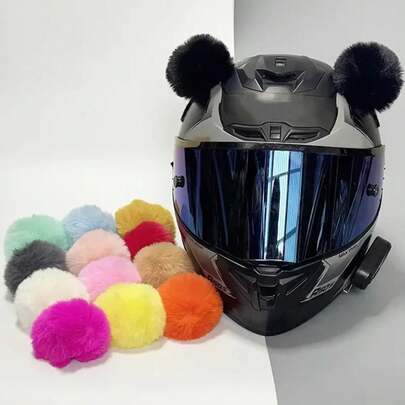 2Pcs/Pair Creative Cute Motorcycle Helmet Plush Cat Ears Balls Deco Motocross Helmet Decor Sticker Accessories Cosplayer Styling