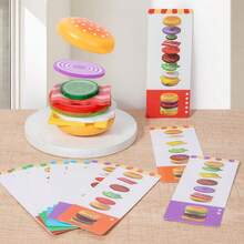 1pc Wooden Hamburger Stacking Game, Food Themed Matching Toy With Flashcards, Suitable For Children 2+ - Multicolor - View 9