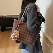 Bolso cruzado de mujer gran capacidad diseño de cuadros hombro bandolera bolso de mano para el trabajo y viajes moda - Café - Ver 2