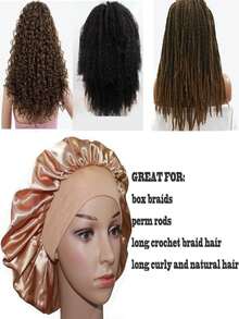 1pc Silk Sleep Cap Set - Satin Hair Bonnet, Suitable For Curly/Wavy Hair, With Soft Elastic Band (Black And Gold), Gentle Sleep Cap To Protect Hair And Control Frizz - Multicolor - View 6