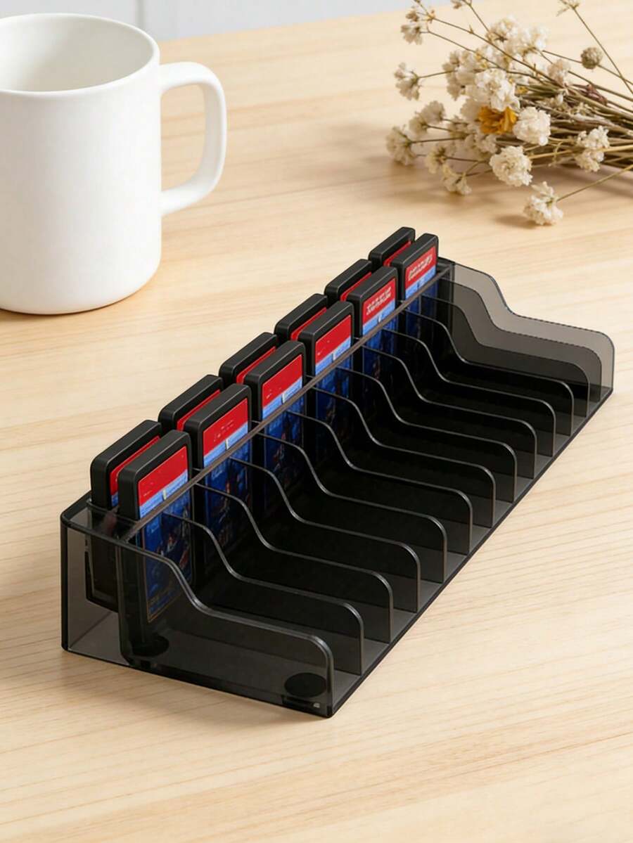 1个黑色PVC材质Switch游戏卡收纳盒支架，适用于Switch Lite，游戏光盘收纳盒