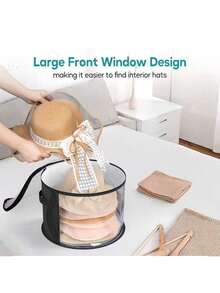 1个圆形可堆叠透明布艺帽子收纳盒，超大容量，耐用塑料材质，适用于牛仔帽、遮阳帽、沙滩帽等，轻便防污，带透明窗口、双拉链和加固提手，也可用于收纳衣物、玩具、日常通勤用品等，是春季、圣诞节、万圣节、新年礼物的理想之选。 - 彩色 - 查看 2