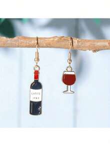 Pendientes creativos de aleación de copa de vino tinto, divertidos pendientes de botella de vino de dibujos animados - HJ19 - Ver 4