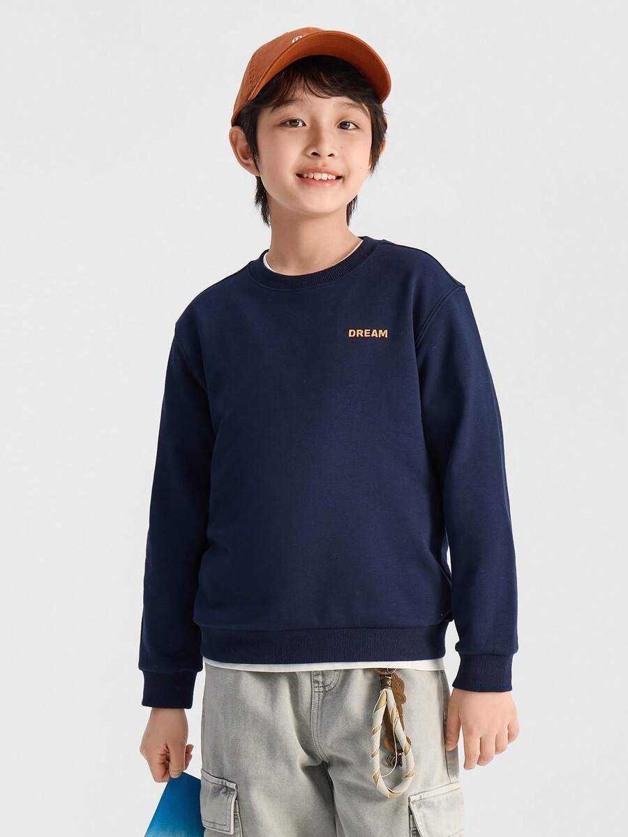 Balabala 男女通用圆领卫衣，活动自如设计，棉混纺面料，百搭日常穿着 - 深藍 - 查看 1