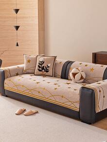 1件金色星星波西米亚风雪尼尔沙发套，防滑，宠物友好，耐用，可水洗，可重复使用，适用于1/2/3/4座沙发扶手靠背套，秋季装饰，房间装饰，返校季，学习用品 - 卡其色 - 查看 5