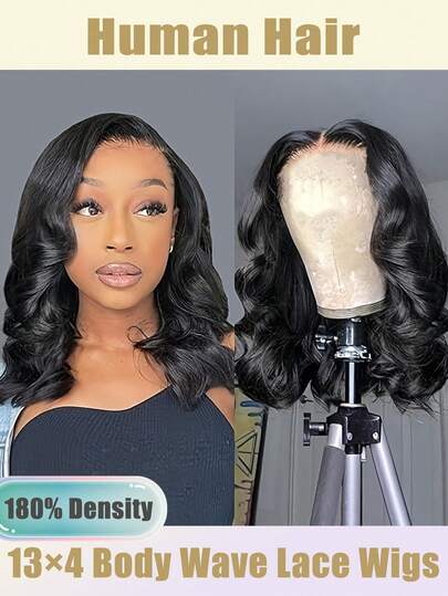 Elegant 16" Kort Vågig Peruk - Naturlig Kort Kroppsvågigt Lockigt, 180 % Densitet Basic Style, Volym Naturligt Look, Mångsidig För Vardagsbruk Och Speciella Tillfällen 13*4 Transparent Lace Peruk Kroppsvågigt Lace Front Peruk Med Bady Hår För Kvinnor Nybörjarvänlig Förplockad Förklippt Glamorös Vågig Style, Perfekt För Festivaler, Fester Och Vardagsbruk, Peruk För Vardagsbruk Dammode Vågig Kort Lockig Bob Peruk,