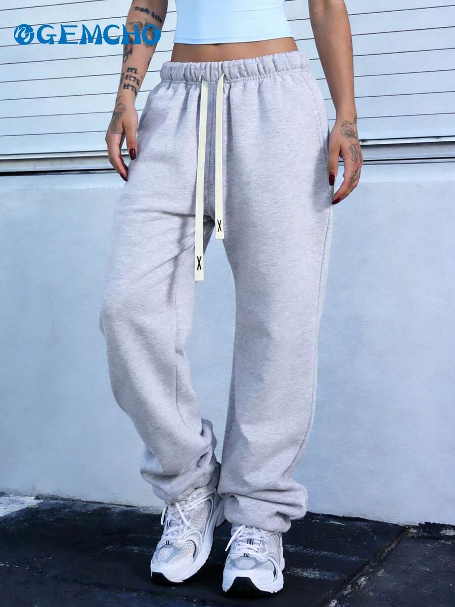 GEMCHO Pantalones deportivos con cintura elástica y cordón, adecuados para la temporada de graduación, la temporada de regreso a clases, atuendo de mujeres maestras - Gris Claro - Ver 1